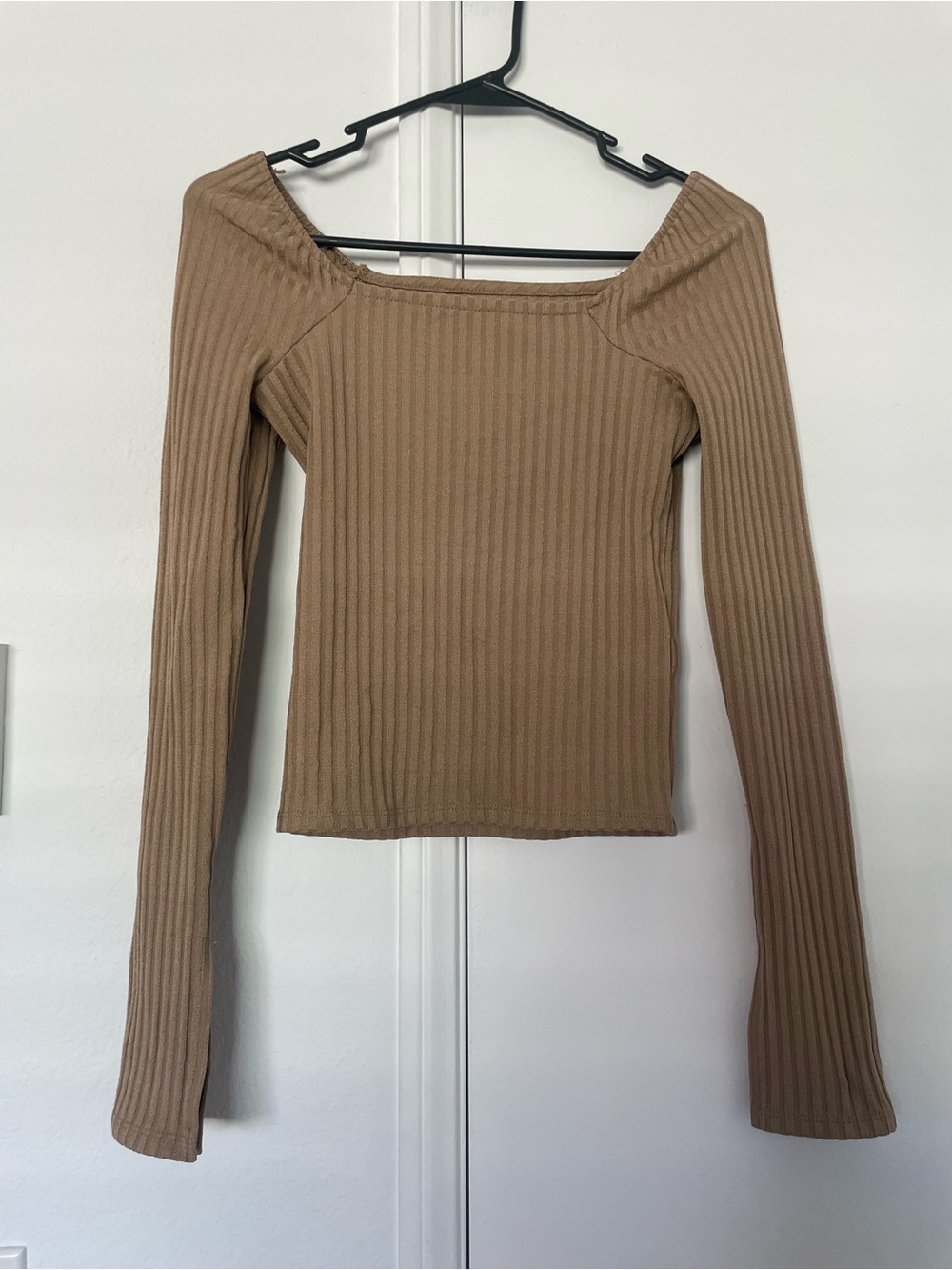 Madewell Ribbed Off-Shoulder Long Sleeve Top - Tan